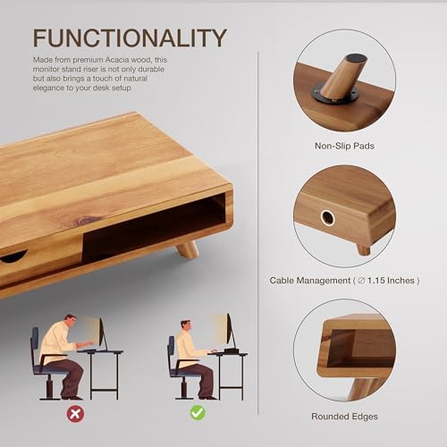 Tinamo Acacia Monitor Stand with Drawer, Multi-Purpose Storage (Patented) - Image 5