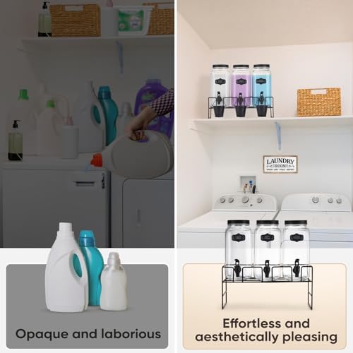 Liquid Laundry Detergent Dispenser, Three 2.2L Laundry Detergent Dispenser Glass Jar for Liquid Detergent, Fabric Softener- Laundry Soap Dispenser for Laundry Room Organization - Image 2