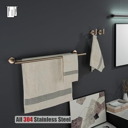 JQK Double Towel Bar Champagne Bronze, 27 Inch 304 Stainless Steel Thicken 0.8mm Towel Rack for Bathroom, Towel Holder Wall Mount, Useable Length 24 Inch, TB100L24-CB - Image 6