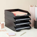 Stockroom Plus Letter Tray - Stackable Desk Organizer Trays - Desktop File Organizer - Mail & Document Storage - Pack of 4, Black, 10 x 13.5 x 2.5 in - Image 3