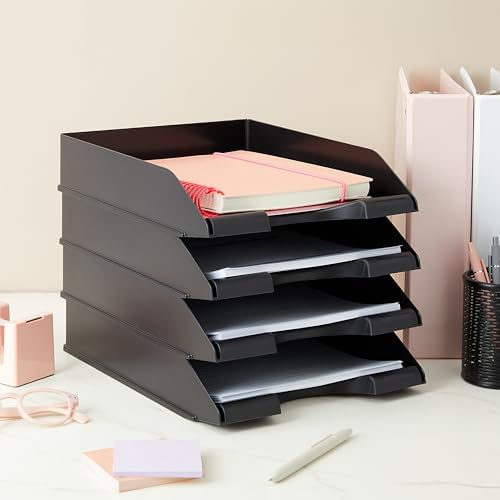 Stockroom Plus Letter Tray - Stackable Desk Organizer Trays - Desktop File Organizer - Mail & Document Storage - Pack of 4, Black, 10 x 13.5 x 2.5 in - Image 3