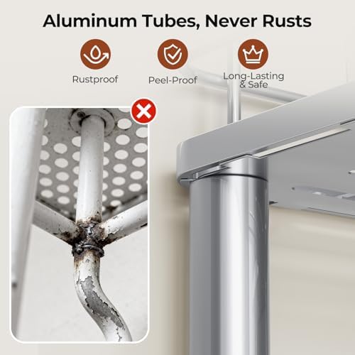 Orimade Rustproof 3 Tier Floor Standing Corner Shower Caddy Organizer with Toothbrush Holder, Large Spacing Floor Shower Shelf Rack Storage Stands with Hooks for Bathroom Kitchen, Silver - Image 3