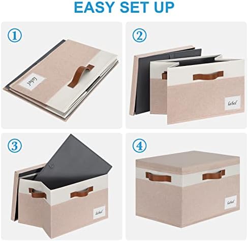 Large Storage Bins with Lids, Foldable Fabric Storage Baskets with Lids, Sturdy Storage Boxes with Labels and 3 PU Handles for Closet Home Bedroom Office (26L, 3 Packs, Pink&White) - Image 5