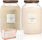 2 Pack Large Glass Flour and Sugar Storage Containers with Airtight Acacia Wood Lids and 132 Kitchen Pantey Labels Preprint - 1 Gallon Borosilicate Glass Canister Sets for Food,Pasta,Cookie,Rice by XOTAISM