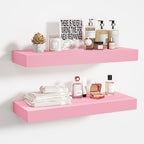 BAMEOS Pink Floating Shelves for Wall, 16" x 6" Wall Shelves for Room, Floating Book Shelves, Hanging Shelves for Bedroom, Bedroom, Living Room, Kitchen (Set of 2) by BAMEOS