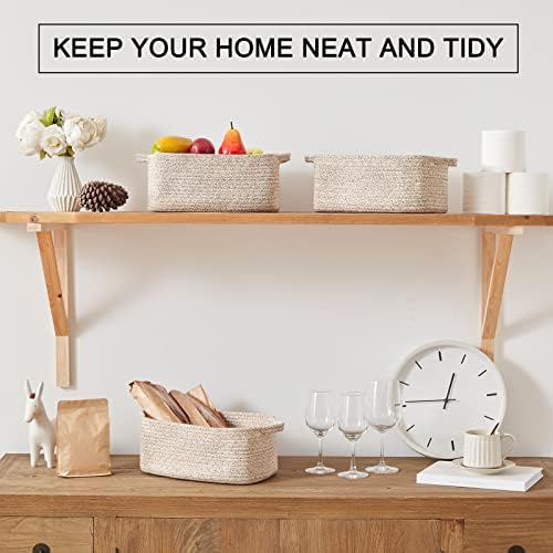 OIAHOMY 3 Pack Storage Baskets for Shelves Cotton Rope Storage Bins Brown - Image 2