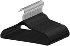 Quality Hangers 50 Pack Slim Plastic Hangers for Clothes - 16.5" Won't Crease Your Clothes, Heavy Duty Non-Velvet Black Hangers 360° Swivel Chrome Hook Non Slip Notches Dresses Coats Shirts Jackets by QualityHangers