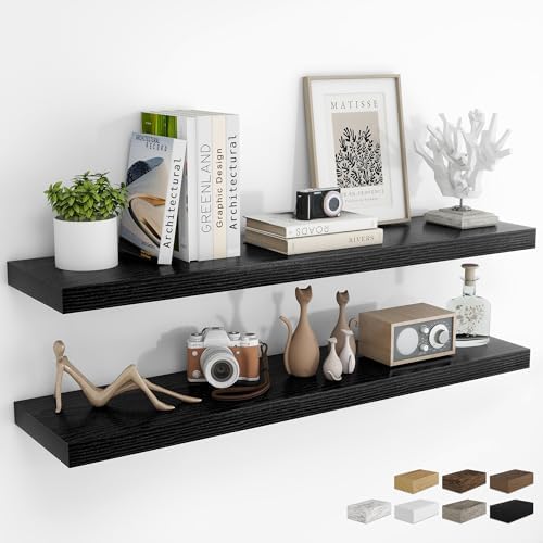 RICHFOCUS Long Floating Shelves for Wall 2Pack, Black, 48" Lx8 D by RICHFOCUS