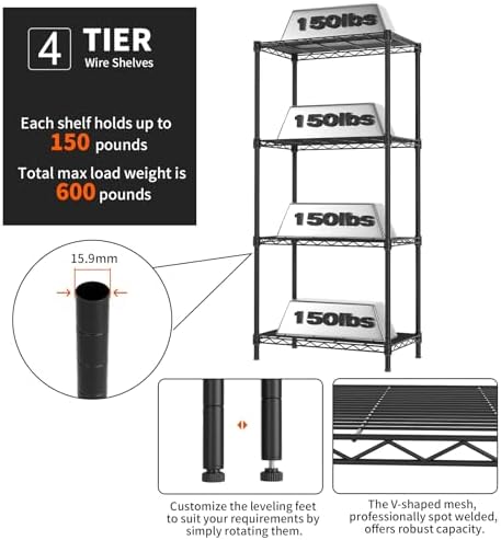 Golpart 4Tier Adjustable Storage Shelves Metal Wire Shelving Standing Shelf - Image 5