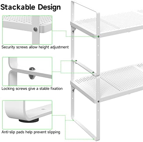 Expandable Storage Shelf, Stackable Organizer Rack, White Small 2 PK - Image 3