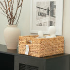 KOKODO 15”L x 11”W Large Rectangular Water Hyacinth Wicker Storage Basket with Handles, Metal Frame and Chalkboard Label, Handwoven Bin for Space-Saving Room Organization - Image 6