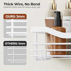 Orimade Shower Caddy Basket Shelf Storage Rack, No Drilling Wall Mounted Adhesive Rust Resistant Stainless Steel Shower Organizer with 5 Hooks for Bathroom, White 2 Pack - Image 4