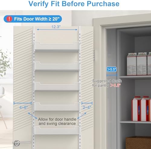 VyGrow 12.3" W Narrow Over the Door Pantry Organizer, 6-Tier Over the Door Organizer with Adjustable Basket, Pantry Door Organization for Pantry Kitchen Storage Room Spice Rack, White - Image 4