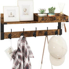 Homode Coat Rack with Shelf, Wall Shelf with Hooks, Rustic Brown Black by Homode