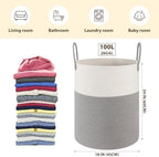 OIAHOMY 100L Nursery Hamper Laundry Basket Laundry Hamper Grey/White - Image 2