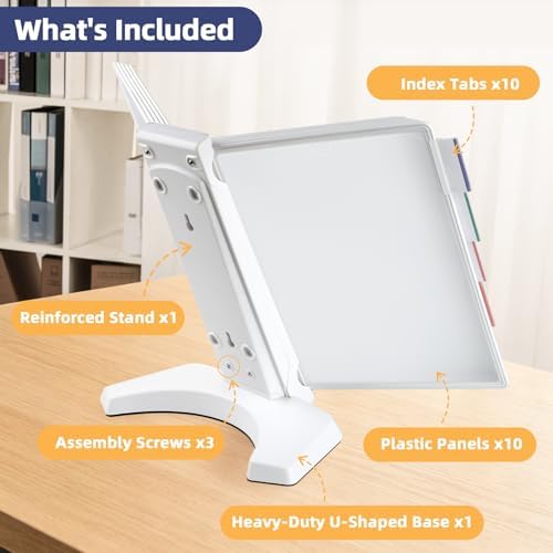 10-Pocket Expandable Desk Reference Organizer with Heavy-Duty Stable Base, Desktop Display System for Desk or Wall Mount, 10 Double-Sided Panels & 10 Index Tabs for A4/Letter Size, White - Image 3