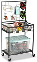 AHOWPD Grid Wall Panels Display Cart - Rolling Heavy Duty Metal Wire Grid Wall Display Stand Rack with 10 Hooks & 10 S Hooks for Craft Shows, Retail Art Fair and Flea Market (Black Cart, 1 pc) by AHOWPD