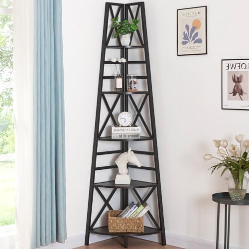 HOMBAZAAR 5 Tier Corner Shelf,72 Inch Tall Corner Bookshelf,Black by Hombazaar