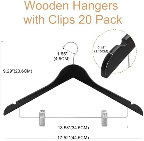 TOPIA HANGER Wooden Suit Hangers with Adjustable Metal Clips (20 Pack), Solid Wood Coat Hangers, 360° Swivel Hook, Premium Clothes Hangers for Jacket, Pant, Jeans, Blouse-Black, CT28B20 - Image 6