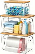spospo 3 Pack Trash Bag Holder with Bamboo Lid Stackable Trashbag Dispenser by SPOSPO