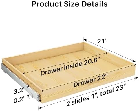 Pull Out Cabinet Organizer, Soft Close Wooden Slide Out Drawers for Pots and Pans, Full-extension Roll Out Shelves for Kitchen Cabinets, Pantry Organization, Bottom & Side Mount(23"W X 21"D x 3.4''H) - Image 2