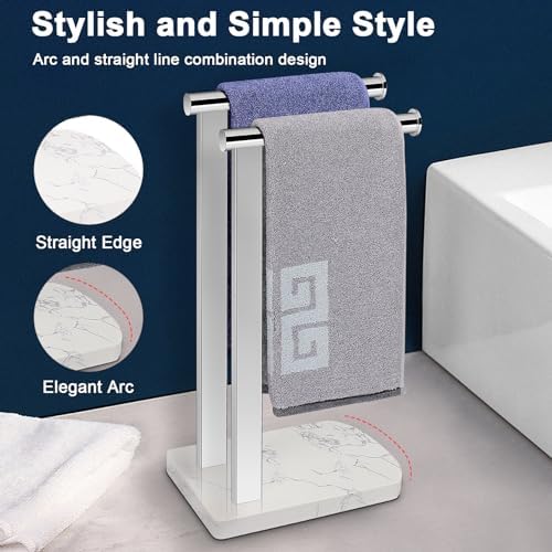 NearMoon Hand Towel Holder with Balanced Marble Base, SUS304 Stainless Steel Stand Towel Ring L Shape Hand Towel Rack Free-Standing Towel Bar for Bathroom Kitchen Countertop (Double Rod, Chrome) - Image 6