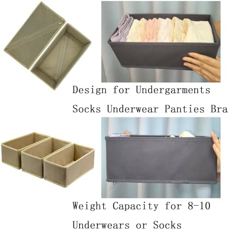 Bructhun Sock Drawer Organizer 9 Pack - Collapsible Fabric Storage Bins for Underwear Divider, Small Closet Organizers with 9 Compartments, Khaki - Image 6
