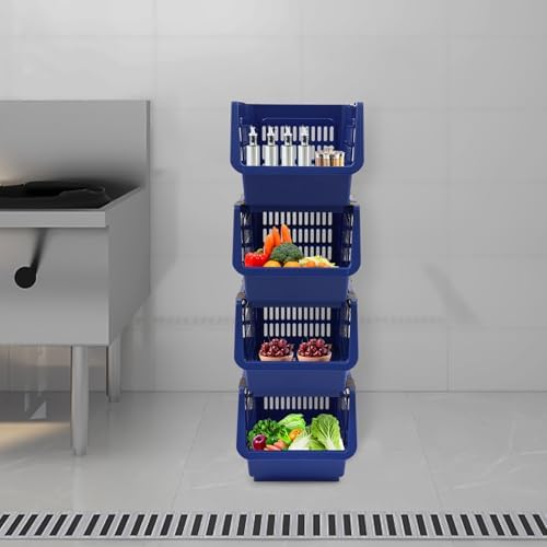 4 Pack Stacking Storage Baskets, Open Front for Pantry Organizers and Storage, Plastic Stackable Storage Bins, Dorm Room Essentials, Pantry Storage for Food, Kitchen and Home Organization (Blue) - Image 2