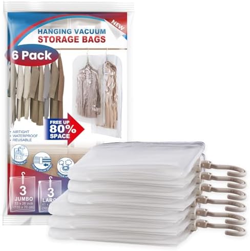 Hanging Vacuum Storage Bags, Space Saver Vacuum Seal Bag for Cloth, 6 Combo by VELMADE