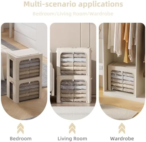 FHSQX 2 Pack Clothes Storage Bins with Metal Frame Beige, 15.7x11.8x9.8 Inch - Image 3
