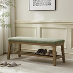 VKNOW Entryway Bench, Storage Shoe Bench with Rubberwood Legs, Green by VKNOW