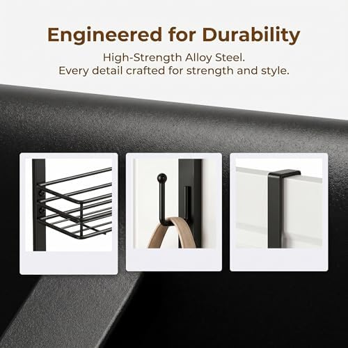 Over the Door Purse Organizer, Wall Mounted Handbag Storage Rack with 16 Hooks and Mesh Basket, Heavy Duty Carbon Steel Bag Holder for Closet, Entryway, Apartment Essentials, Splitable Design, Black - Image 3