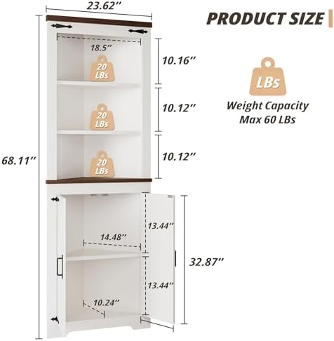 IRONCK 68'' Tall Corner Storage Cabinet with Doors and Shelves - Image 2