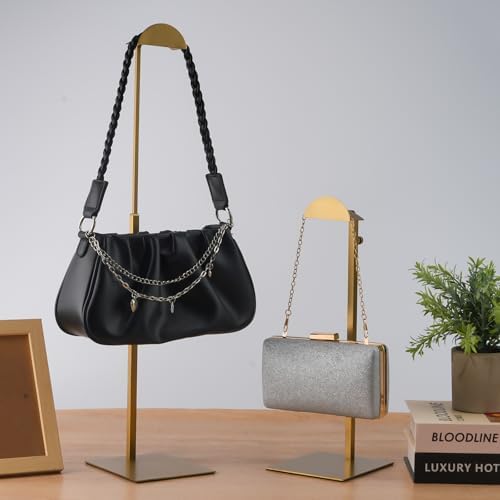 Purse Display Stand, 3 Pack Purse Rack Stainless Steel Anti-fingerprints Purse Holder Gold Hanging Hook Stands Adjustable Height Table Ornament Display Stand for Home Store Boutique Counter - Image 3