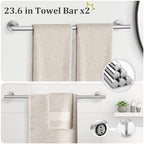 TURS Brushed Nickel 10 Pieces Bathroom Hardware Set, SUS304 Stainless Steel 24 Inch Bath Towel Bar Set, Round Bathroom Accessories Kit Wall Mounted - Image 2