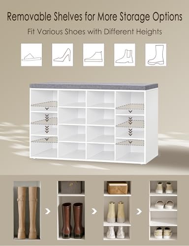 DINZI LVJ Shoe Storage Bench with Cushion, 14-Cubby Shoe Rack with Seat - Image 4