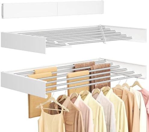 SONGMICS Clothes Drying Rack, Wall-Mounted, Foldable, with Storage Shelf by SONGMICS