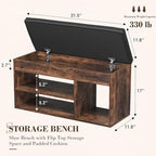 Apicizon 31 Inches Storage Bench with Padded Cushion, Shoe Bench with Storage Space, Upholstered Entryway Bench for Living Room, 2-Tier Shoe Rack Organizer, Brown - Image 2