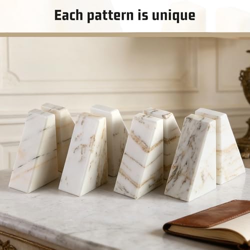 Karibiber Marble Bookends for Heavy Books, Calacatta Decorative Book Ends for Shelves, Unique and Heavy Bookends for Hardback Book & Cookbooks, Stone Book Stopper, Modern Book Holder,Set of 2 - Image 2