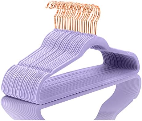 MIZGI Velvet Hangers 50 Pack Non Slip Light Purple Rose Gold Hooks by MIZGI