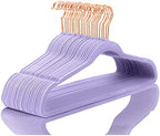MIZGI Velvet Hangers 50 Pack Non Slip Light Purple Rose Gold Hooks by MIZGI