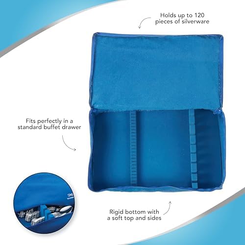 Hagerty Zippered Flatware Storage Drawer Liner –Tarnish Preventative Silverware Organizer, Large Container, Cutlery Holder, and Utensil Keeper Bag, Made in USA, Kosher Certified,Blue, 19" x 12" x 2.5" - Image 6