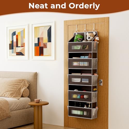 2 Pack 5 Tier Over the Door Organizer for Bathroom, Bedroom, Pantry, Brown - Image 5