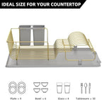 Buruis Dish Drying Rack for Kitchen Countertop, Large Capacity Gold Stainless Steel Dish Drainer with Anti-Slip Rubber Feet, Removable Drain Board and Utensil Holder (Gray Tray) - Image 4