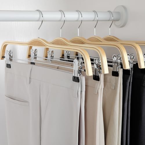 TOPIA HANGER Wooden Pants Hangers,Slim Natural Wood Skirt Hangers with Anti-Rust Hook and Adjustable Metal Clips, Perfect for Skirts, Pants, Slacks-20 Pack-CT17N20 - Image 2