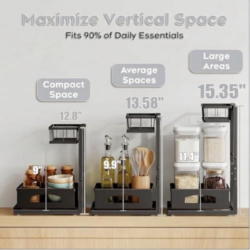 2 Tier Under Sink Organizer, Pull Out Sliding Drawer (White) - Image 3