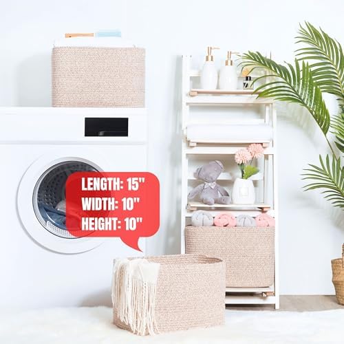 MINTWOOD Design 3-Pack Decorative Woven Storage Baskets for Shelves, Cube Bin Box for Organizing Books, Shoes, Dog Toys, Pantry Closet and Living Room Organizer, Oatmeal Brown - Image 6
