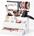 Xuhal Hair Tool Organizer Hair Dryer Holder with Drawer and Jewelry Rack and Drawer, Wall Mounted Styling Tools Station for Bathroom Vanity, Blow Dryer Curling Iron Flat Iron Storage Caddy (White) by Xuhal