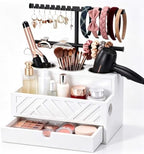 Xuhal Hair Tool Organizer Hair Dryer Holder with Drawer and Jewelry Rack and Drawer, Wall Mounted Styling Tools Station for Bathroom Vanity, Blow Dryer Curling Iron Flat Iron Storage Caddy (White) by Xuhal