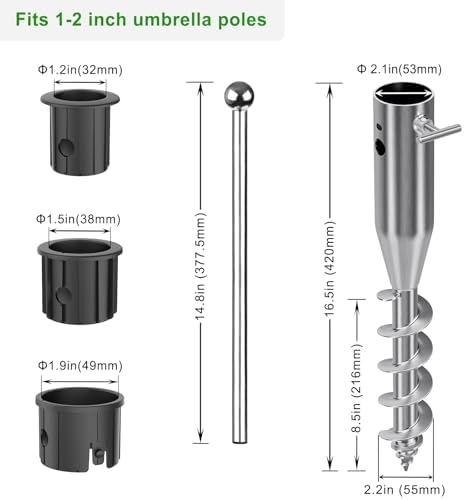 Beach Umbrella Sand Anchor for 1-2" Outdoor Umbrella Poles - Image 2